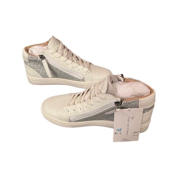 Aqua College Guliette Lace-Up Zip Sneakers- Silver Multi Leather- Size 7.5 - Picture 1 of 8